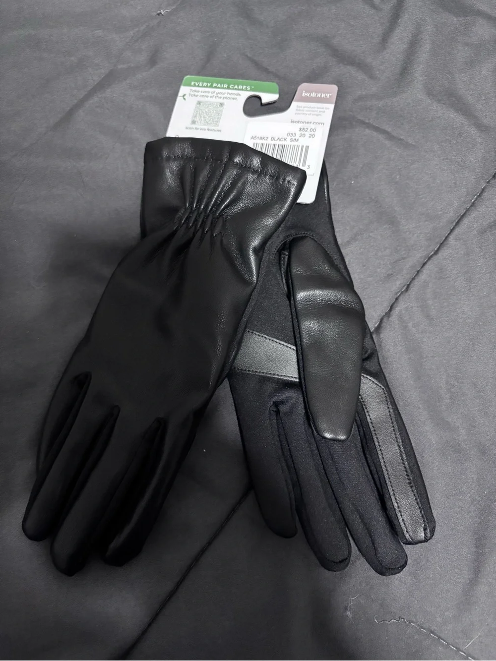 isotoner Women's Black Faux Leather Touchscreen Gloves